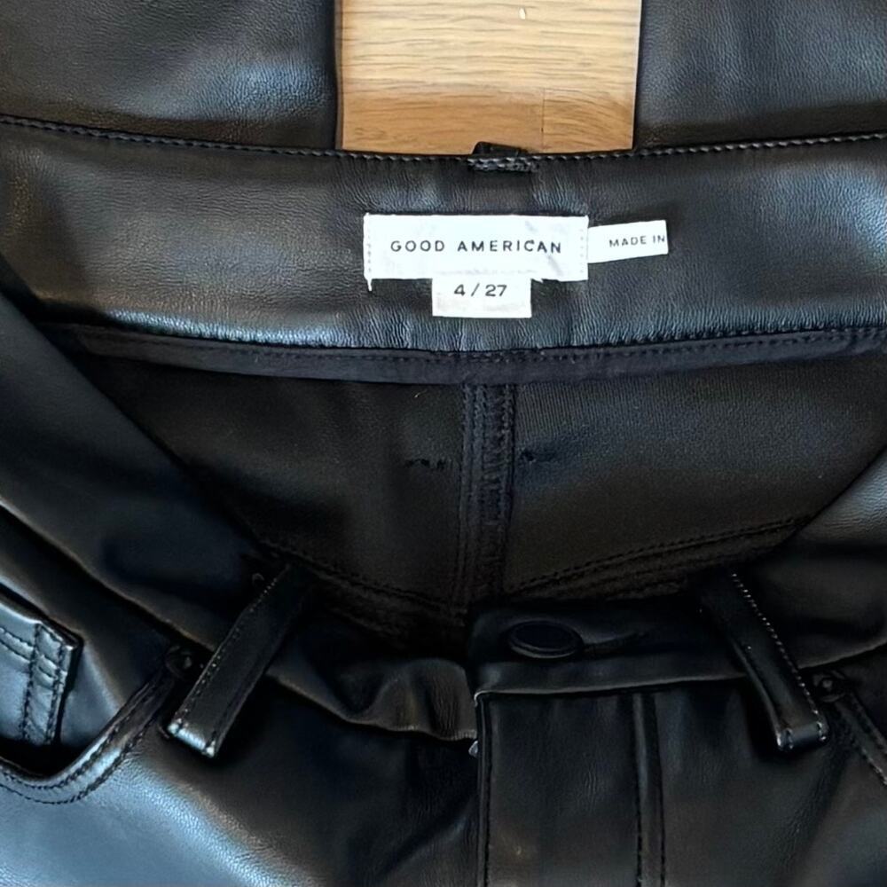 Good American Good Icon Faux Leather Pants Straight Leg Black Womens Size 27 - Picture 8 of 12